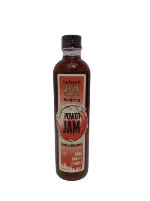 Porto das Flores - Licor Artesanal Power JAM com Jambu, Pimenta e Canela 350 ml da Cachaçaria Bockorny – Bebida alcoólica mista.