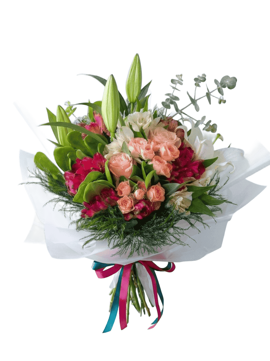 Buque de Lirio Buque de lirio mini rosas rosas e astromelias R 27500