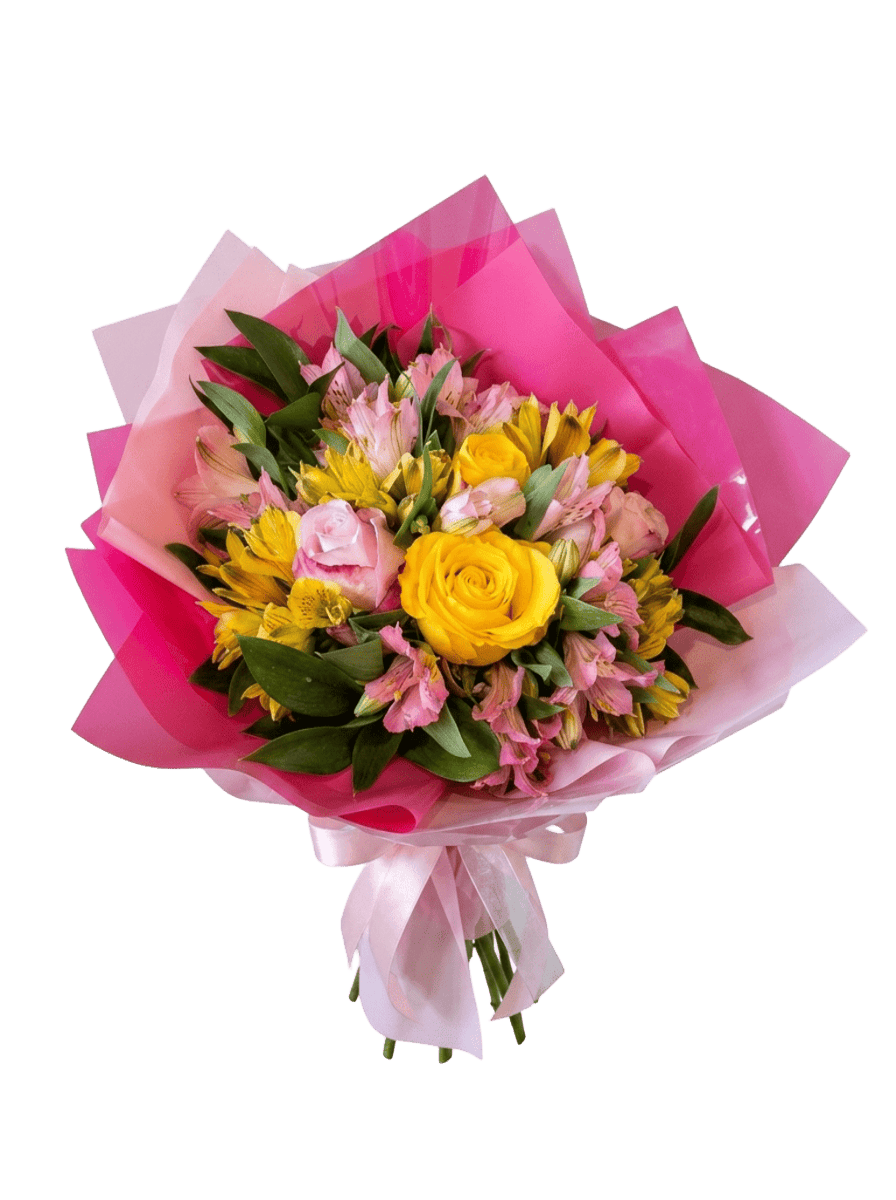 Buque radiante Buque de rosas amarelas e cor de rosa Astromelias 24500
